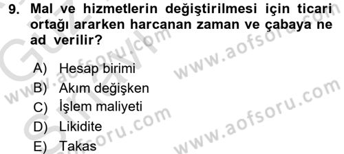 Para Teorisi Dersi Ara Sınavı Deneme Sınav Soruları 9. Soru
