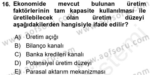 Para Teorisi Dersi 2017 - 2018 Yılı (Final) Dönem Sonu Sınav Soruları 16. Soru