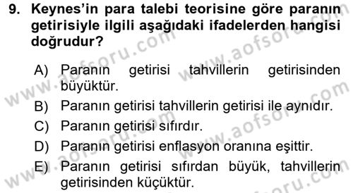 Para Teorisi Dersi 2017 - 2018 Yılı (Final) Dönem Sonu Sınav Soruları 9. Soru