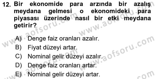 Para Teorisi Dersi 2018 - 2019 Yılı 3 Ders Sınav Soruları 12. Soru