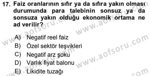 Para Teorisi Dersi 2018 - 2019 Yılı 3 Ders Sınav Soruları 17. Soru