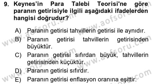 Para Teorisi Dersi 2018 - 2019 Yılı 3 Ders Sınav Soruları 9. Soru