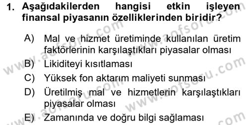 Para Teorisi Dersi Ara Sınavı Deneme Sınav Soruları 1. Soru
