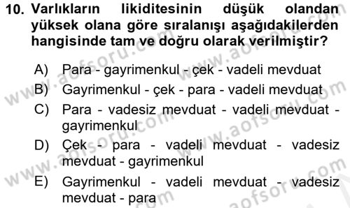 Para Teorisi Dersi Ara Sınavı Deneme Sınav Soruları 10. Soru
