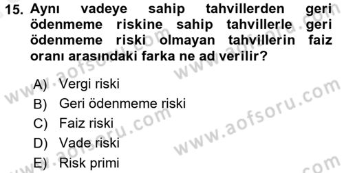 Para Teorisi Dersi Ara Sınavı Deneme Sınav Soruları 15. Soru