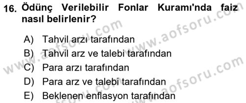 Para Teorisi Dersi Ara Sınavı Deneme Sınav Soruları 16. Soru