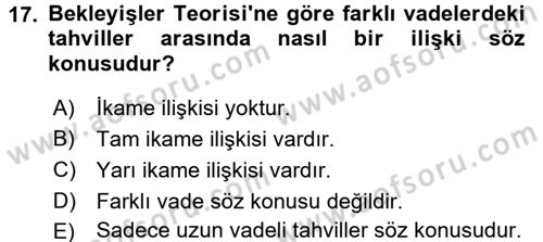 Para Teorisi Dersi Ara Sınavı Deneme Sınav Soruları 17. Soru