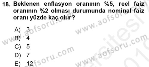 Para Teorisi Dersi Ara Sınavı Deneme Sınav Soruları 18. Soru