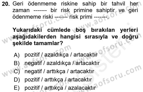 Para Teorisi Dersi Ara Sınavı Deneme Sınav Soruları 20. Soru