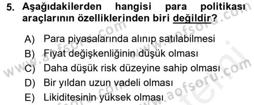 Para Teorisi Dersi Ara Sınavı Deneme Sınav Soruları 5. Soru
