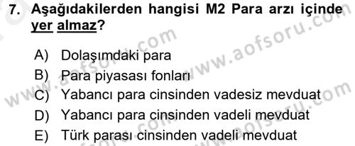 Para Teorisi Dersi Ara Sınavı Deneme Sınav Soruları 7. Soru