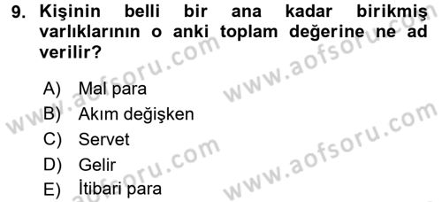 Para Teorisi Dersi Ara Sınavı Deneme Sınav Soruları 9. Soru