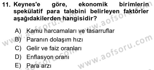 Para Teorisi Dersi 2018 - 2019 Yılı (Final) Dönem Sonu Sınav Soruları 11. Soru