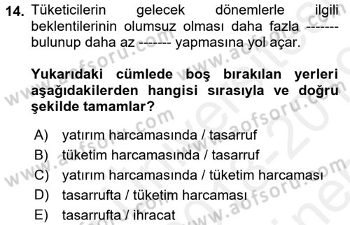 Para Teorisi Dersi 2018 - 2019 Yılı (Final) Dönem Sonu Sınav Soruları 14. Soru