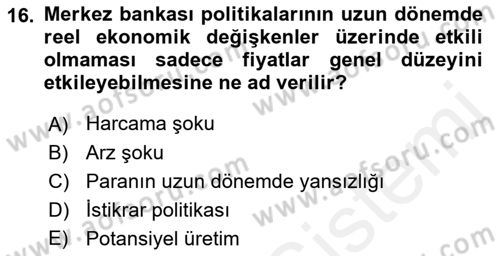 Para Teorisi Dersi 2018 - 2019 Yılı (Final) Dönem Sonu Sınav Soruları 16. Soru