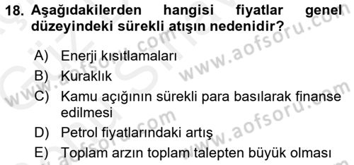 Para Teorisi Dersi 2018 - 2019 Yılı (Final) Dönem Sonu Sınav Soruları 18. Soru