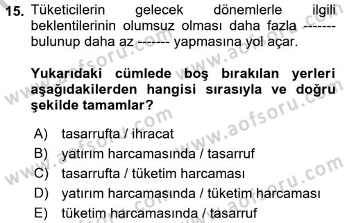 Para Teorisi Dersi 2018 - 2019 Yılı Yaz Okulu Sınav Soruları 15. Soru