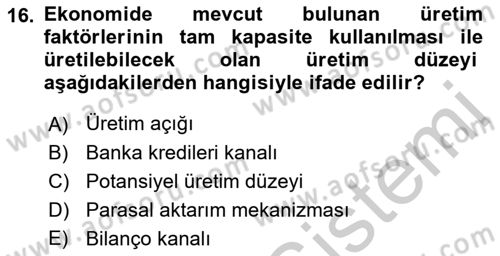 Para Teorisi Dersi 2018 - 2019 Yılı Yaz Okulu Sınav Soruları 16. Soru