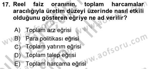 Para Teorisi Dersi 2018 - 2019 Yılı Yaz Okulu Sınav Soruları 17. Soru