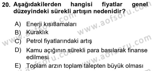 Para Teorisi Dersi 2018 - 2019 Yılı Yaz Okulu Sınav Soruları 20. Soru