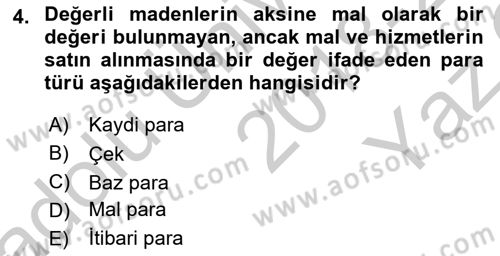 Para Teorisi Dersi 2018 - 2019 Yılı Yaz Okulu Sınav Soruları 4. Soru