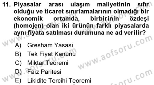 Para Teorisi Dersi 2020 - 2021 Yılı Yaz Okulu Sınav Soruları 11. Soru