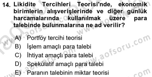 Para Teorisi Dersi 2020 - 2021 Yılı Yaz Okulu Sınav Soruları 14. Soru