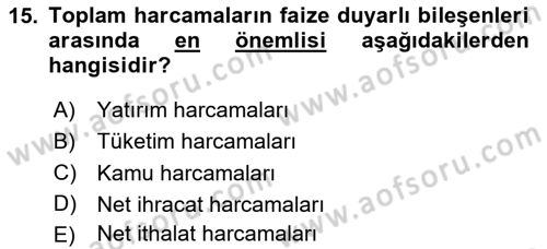 Para Teorisi Dersi 2020 - 2021 Yılı Yaz Okulu Sınav Soruları 15. Soru