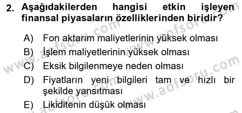 Para Teorisi Dersi 2020 - 2021 Yılı Yaz Okulu Sınav Soruları 2. Soru