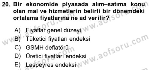 Para Teorisi Dersi 2020 - 2021 Yılı Yaz Okulu Sınav Soruları 20. Soru