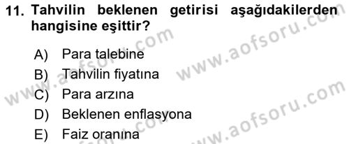 Para Teorisi Dersi 2021 - 2022 Yılı (Vize) Ara Sınav Soruları 11. Soru