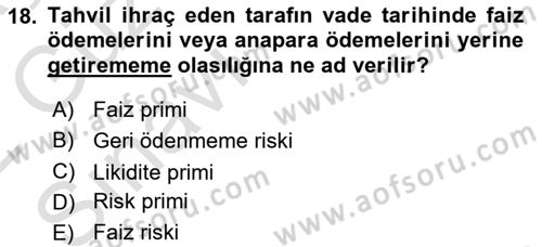 Para Teorisi Dersi 2021 - 2022 Yılı (Vize) Ara Sınav Soruları 18. Soru