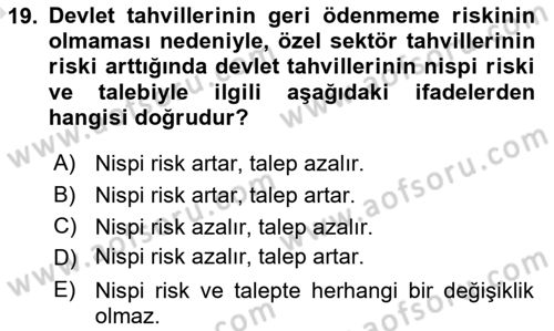 Para Teorisi Dersi 2021 - 2022 Yılı (Vize) Ara Sınav Soruları 19. Soru