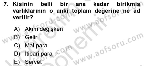Para Teorisi Dersi 2021 - 2022 Yılı (Vize) Ara Sınav Soruları 7. Soru