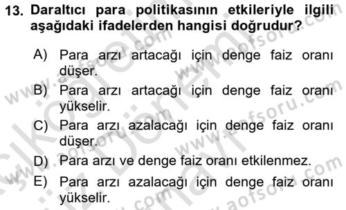 Para Teorisi Dersi Dönem Sonu Sınavı Deneme Sınav Soruları 13. Soru