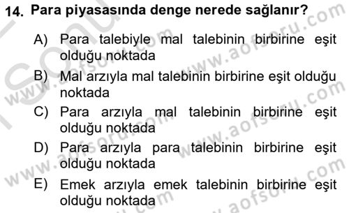 Para Teorisi Dersi Dönem Sonu Sınavı Deneme Sınav Soruları 14. Soru