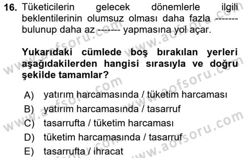 Para Teorisi Dersi 2021 - 2022 Yılı (Final) Dönem Sonu Sınav Soruları 16. Soru