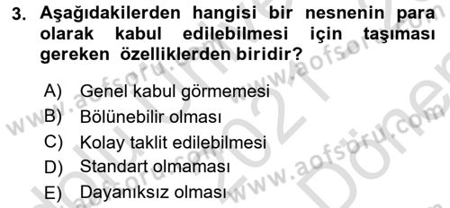 Para Teorisi Dersi Dönem Sonu Sınavı Deneme Sınav Soruları 3. Soru