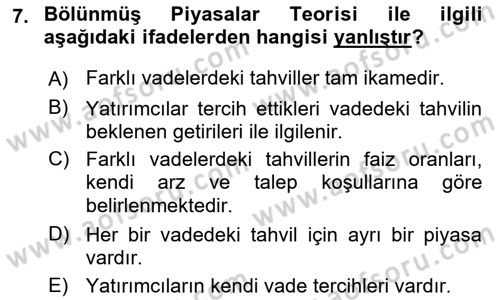 Para Teorisi Dersi 2021 - 2022 Yılı (Final) Dönem Sonu Sınav Soruları 7. Soru