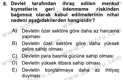 Para Teorisi Dersi 2021 - 2022 Yılı (Final) Dönem Sonu Sınav Soruları 8. Soru