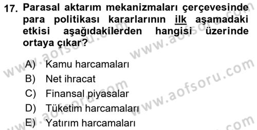 Para Teorisi Dersi 2021 - 2022 Yılı Yaz Okulu Sınav Soruları 17. Soru