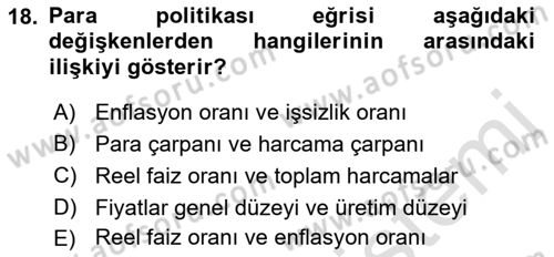 Para Teorisi Dersi 2021 - 2022 Yılı Yaz Okulu Sınav Soruları 18. Soru