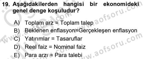 Para Teorisi Dersi 2021 - 2022 Yılı Yaz Okulu Sınav Soruları 19. Soru