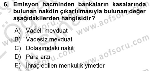 Para Teorisi Dersi 2021 - 2022 Yılı Yaz Okulu Sınav Soruları 6. Soru