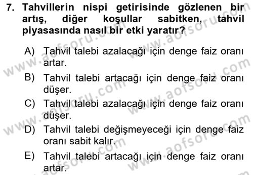 Para Teorisi Dersi 2021 - 2022 Yılı Yaz Okulu Sınav Soruları 7. Soru