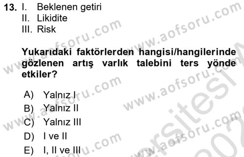 Para Teorisi Dersi 2022 - 2023 Yılı (Vize) Ara Sınav Soruları 13. Soru
