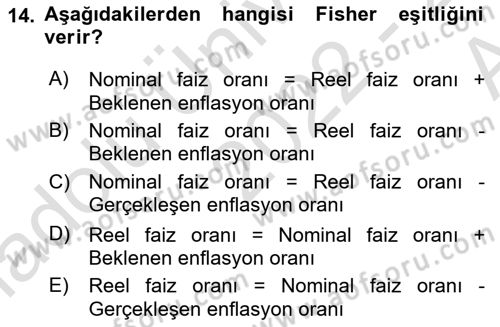 Para Teorisi Dersi 2022 - 2023 Yılı (Vize) Ara Sınav Soruları 14. Soru