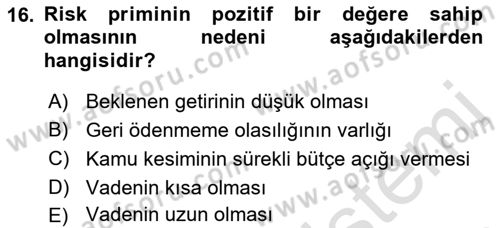 Para Teorisi Dersi 2022 - 2023 Yılı (Vize) Ara Sınav Soruları 16. Soru