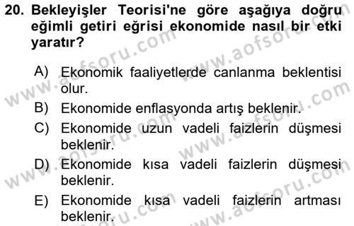 Para Teorisi Dersi 2022 - 2023 Yılı (Vize) Ara Sınav Soruları 20. Soru