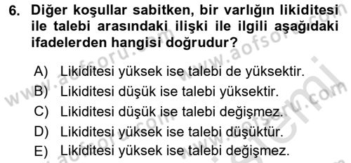 Para Teorisi Dersi 2022 - 2023 Yılı (Vize) Ara Sınav Soruları 6. Soru